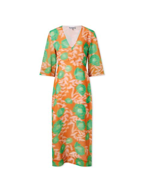 GANNI GANNI Printed Light Crepe V-Neck Dress