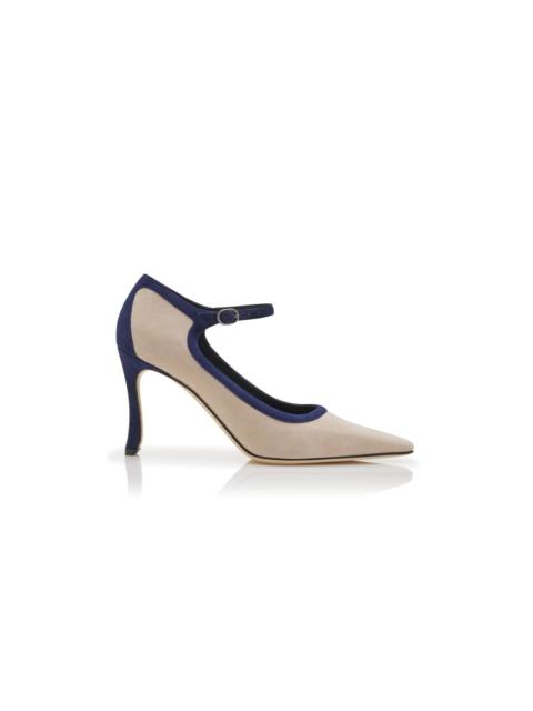 Manolo Blahnik Beige Suede Mary Jane Pumps