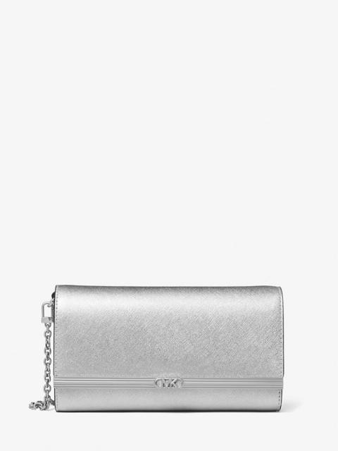MICHAEL KORS Mona Large Metallic Saffiano Leather Clutch
