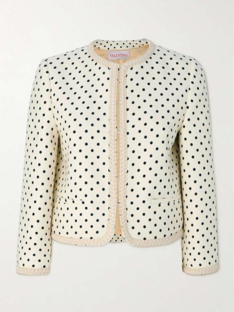 Valentino Embroidered polka-dot woven jacket Cream