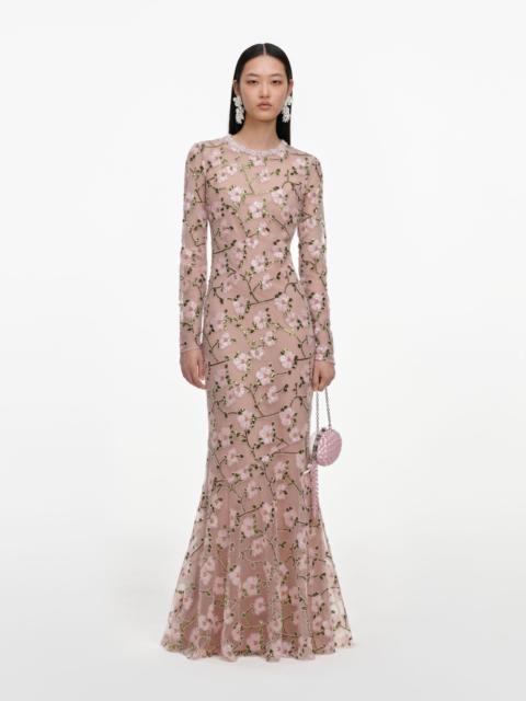 self-portrait Pink Floral Sequin Maxi Dress