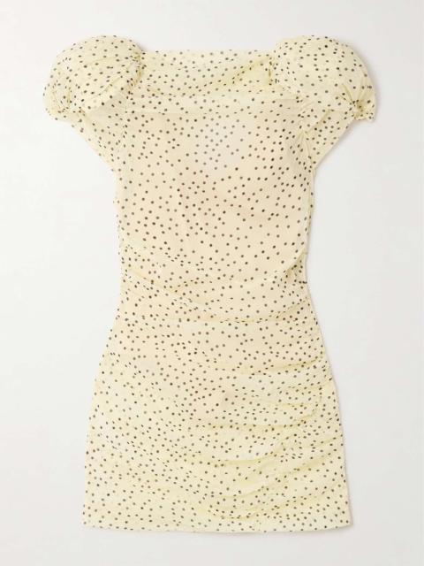 MAGDA BUTRYM Ruched polka-dot silk-blend chiffon mini dress Cream