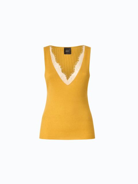 PINKO VEST TOP IN SILK AND CASHMERE BLEND WITH LACE NECK