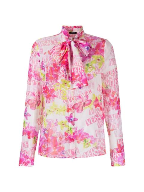 floral-print pussy-bow shirt