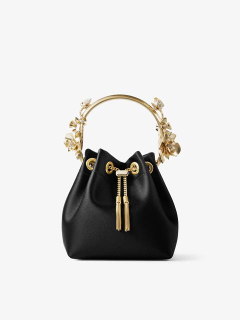 Bon Bon
Black Satin Bucket Bag with Metal Flowers