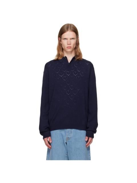 vowels Navy Eyelet Polo