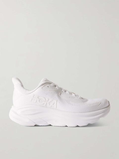 HOKA ONE ONE Clifton 10 rubber-trimmed jacquard-mesh sneakers White