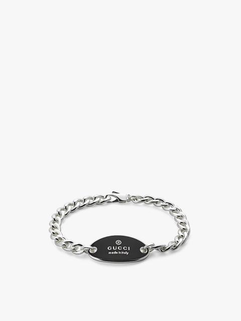 Trademark brand-engraved sterling-silver and enamel bracelet