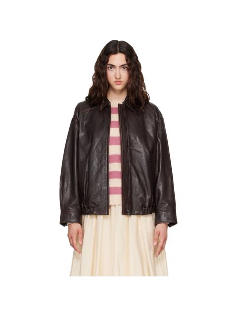 WEEKEND Max Mara Brown Cose Leather Bomber Jacket