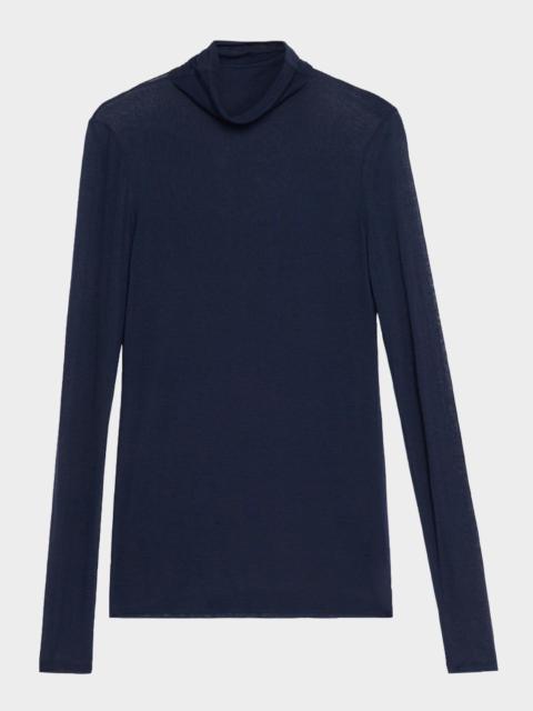 Lafayette 148 New York Elongated Viscose-Cashmere Jersey Turtleneck