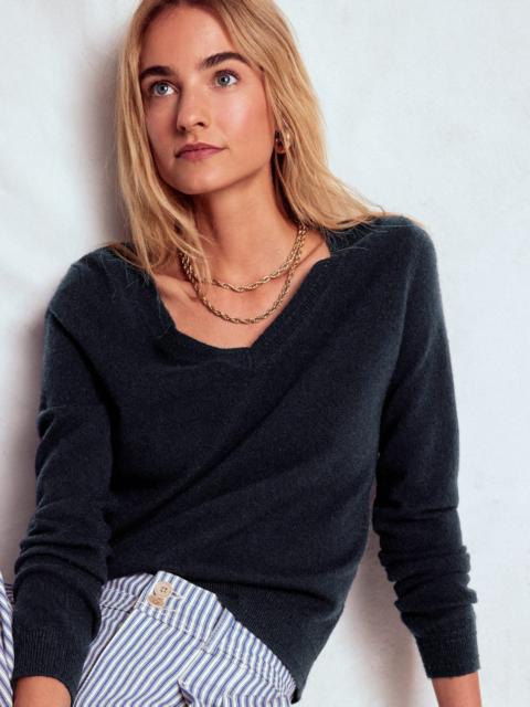 BODEN Eva Cashmere V-Neck Sweater-Navy