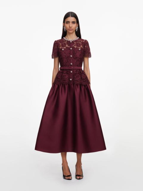 self-portrait Burgundy Lace Taffeta Midi Dress