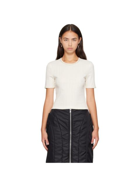 Simone Rocha Off-White Embellished Cropped Pointelle T-shirt