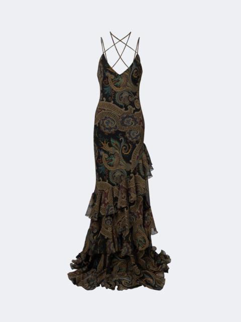 Etro Paisley ruffled seersucker gown