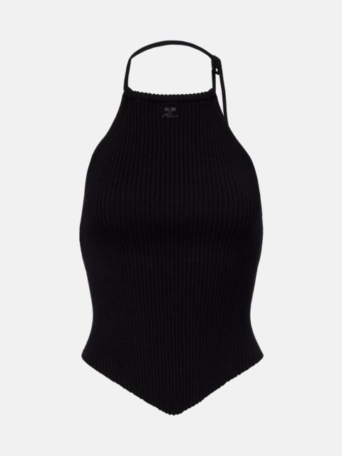courrèges Pointy ribbed-knit halterneck top