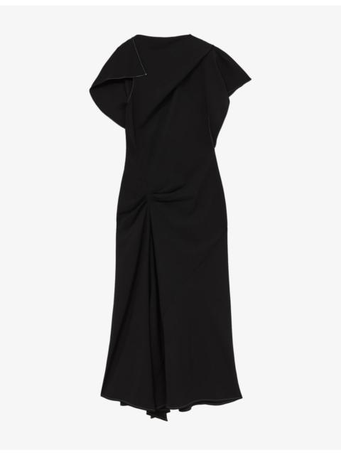 REISS Saskia Asymmetric Draped Woven Midi Dress