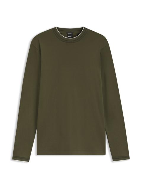 BOSS LONG-SLEEVED T-SHIRT IN MERCERIZED COTTON WITH CONTRAST TRIM