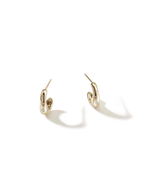 JOHN HARDY Surf J Hoop Earrings, Gold, Diamonds, 15MM