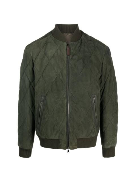 diamond-quilted suede bomber jacket