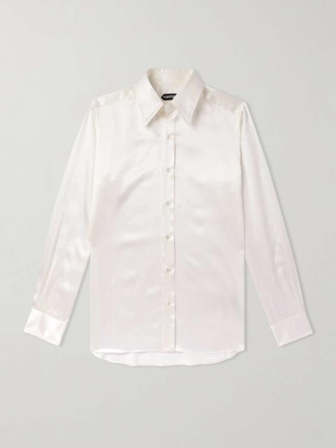Cutaway-Collar Silk-Satin Shirt