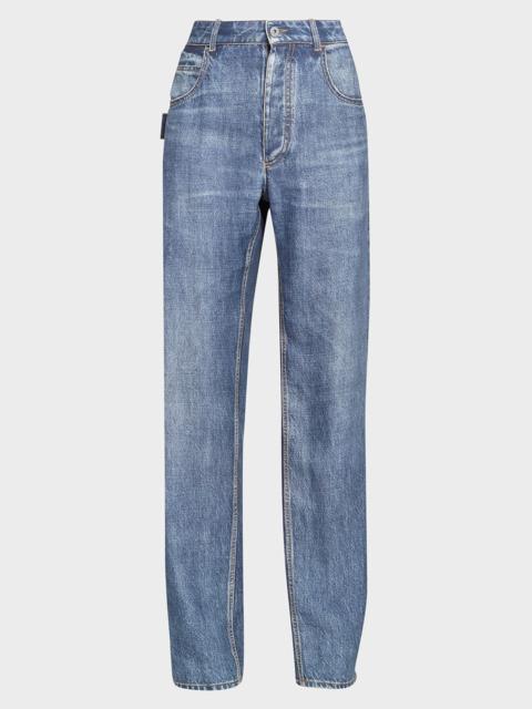 Bottega Veneta Trompe L'Oeil Denim-Print Straight-Leg Trousers