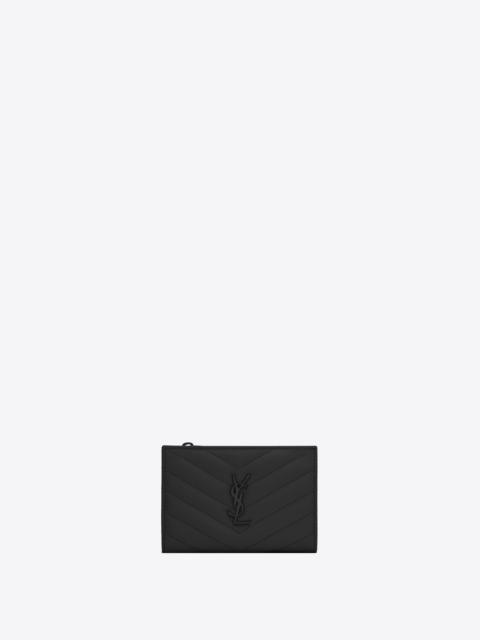 cassandre saint laurent matelassé fragments zipped bi-fold wallet in grain de poudre embossed leathe