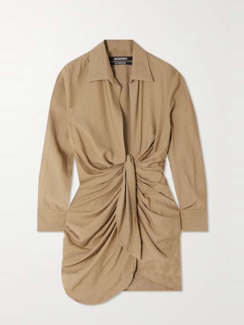 JACQUEMUS Bahia draped knotted twill mini dress