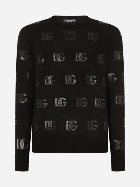 Round-neck wool jacquard sweater with DG detail