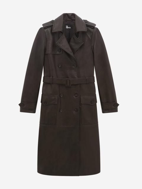 The Kooples LONG BROWN LEATHER TRENCH COAT