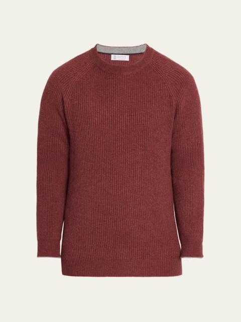 Brunello Cucinelli Men's Cashmere Rib Raglan-Sleeve Crewneck Sweater