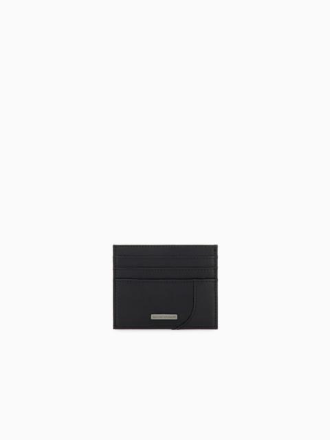 EMPORIO ARMANI SMOOTH LEATHER CARD HOLDER WITH METAL LOGO PLAQUE
