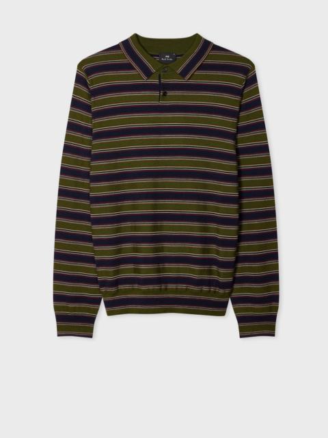 Paul Smith Green and Navy Stripe Merino Polo Shirt