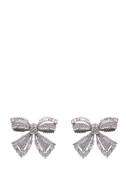 self-portrait Silver crystal bow earrings