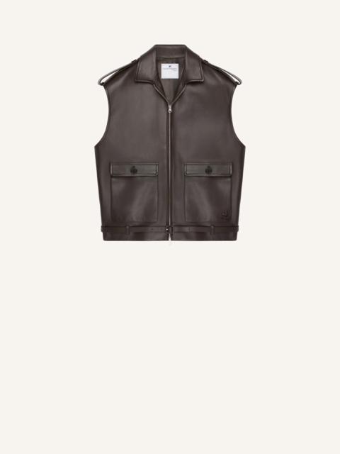 courrèges SLEEVELESS LEATHER BOMBER JACKET
