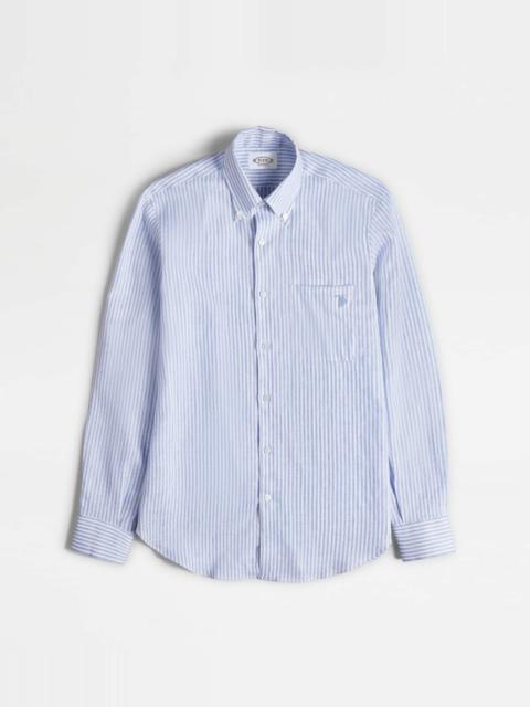 Tod's SHIRT IN LINEN - LIGHT BLUE, WHITE