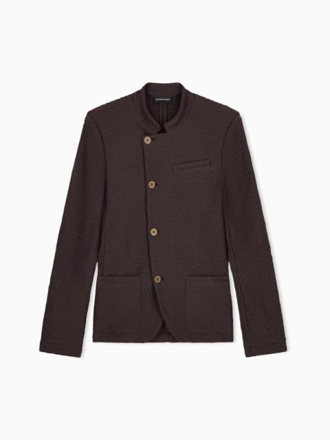 EMPORIO ARMANI JACKET WITH OFF-CENTRE FASTENING IN EMBOSSED TWO-WAY STRETCH JERSEY