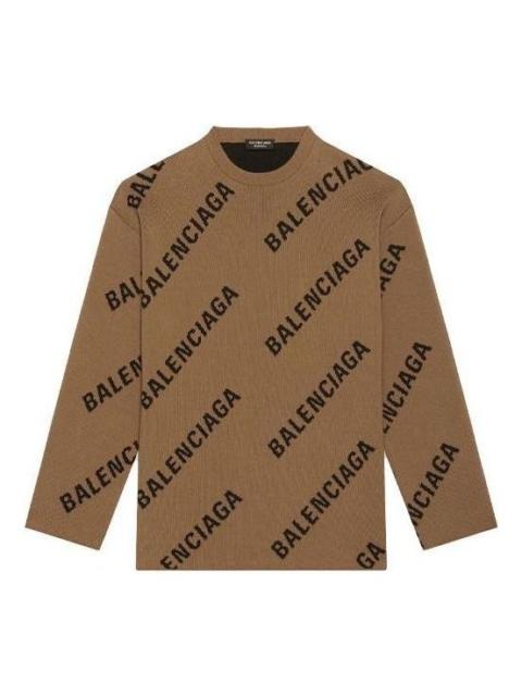 BALENCIAGA Balenciaga All Over Logo Crewneck Wool Knit Sweater 'Light Brown' 657401T32002900
