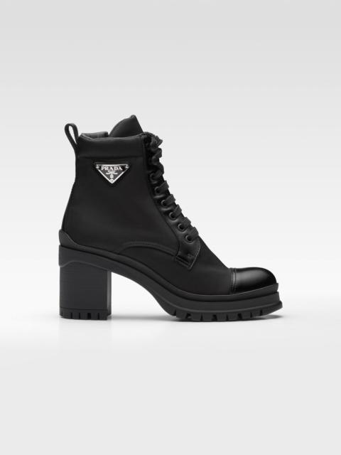 Prada Brushed leather and nylon laced booties