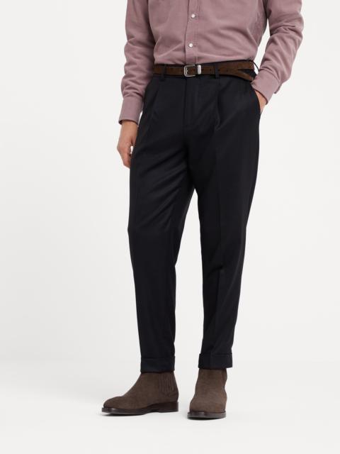 Brunello Cucinelli Virgin wool flannel leisure fit trousers with pleat