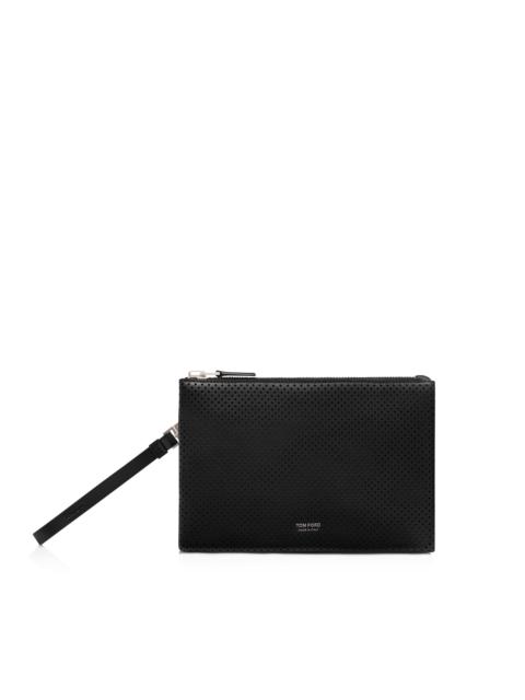 TOM FORD PERFORATED LEATHER MINIMAL SLIM POUCH WITH WRISTLET