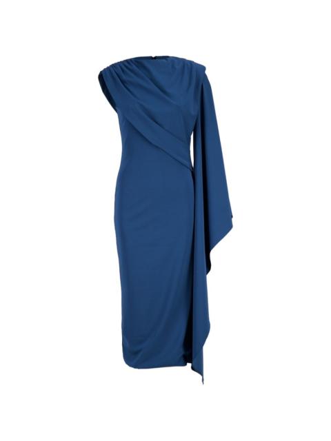 ROLAND MOURET asymmetric caped midi dress