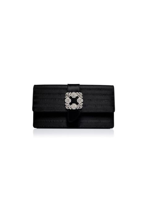 Manolo Blahnik Black Organza Jewel Buckle Clutch