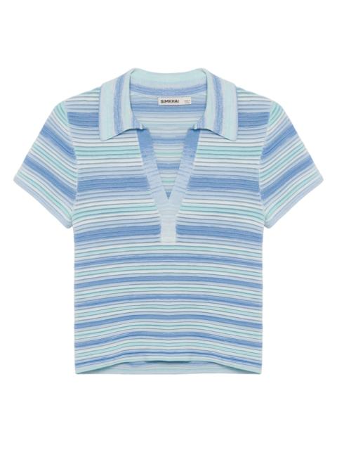 SIMKHAI Women's Paxton Striped Knit Polo Shirt - Periwinkle Multi