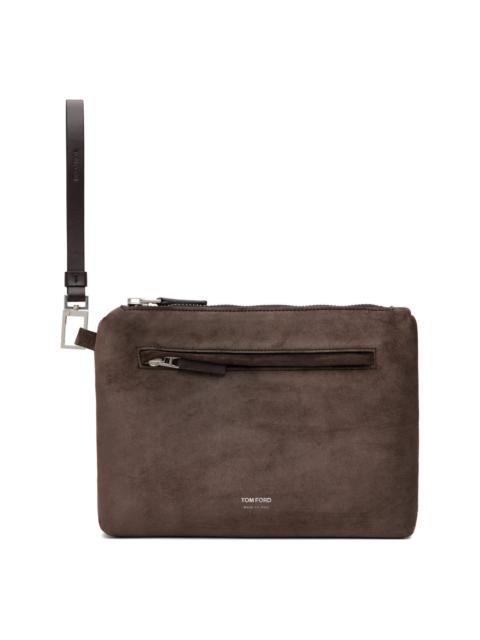 TOM FORD Brown Suede & Soft Leather Wristlet Pouch