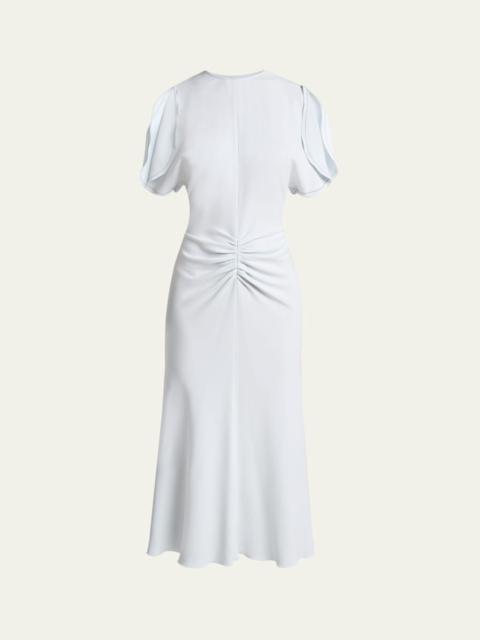 Victoria Beckham Gathered Waist Crepe Midi Dress