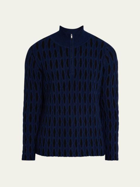 ZANKOV Men's Diamond Jacquard Quarter-Zip Sweater