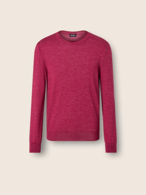 ZEGNA DARK PINK MÉLANGE SILK CASHMERE AND LINEN CREWNECK