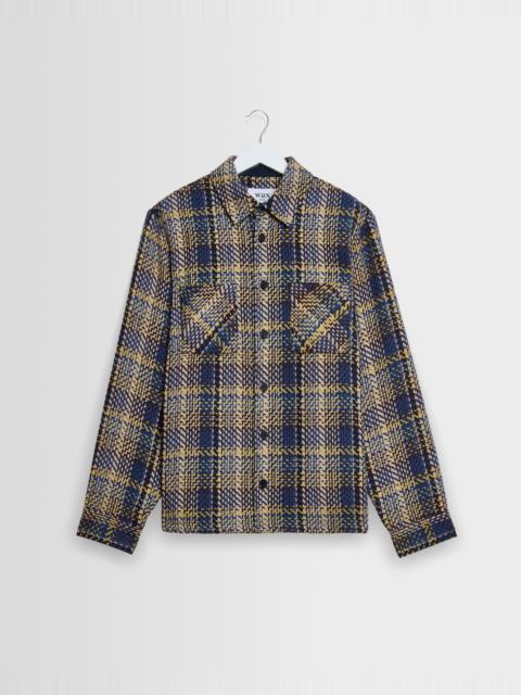 Wax London Whiting - Blue And Multicolour Grain Check Overshirt
