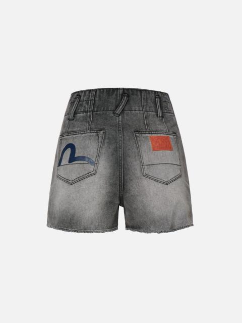 EVISU SEAGULL PRINT LIGHT GREY DENIM SHORTS