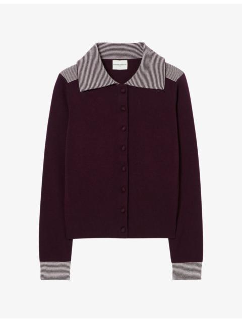 Claudie Pierlot Striped-Trim Knitted Wool-Blend Cardigan